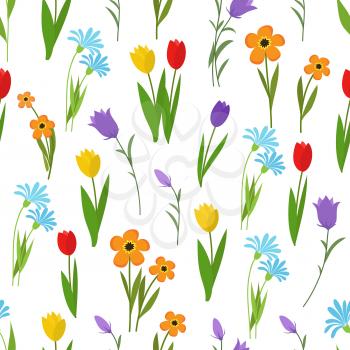 Spring and summer garden and wild flowers seamless pattern. Floral nature vector background. Illustration of floral spring and summer pattern