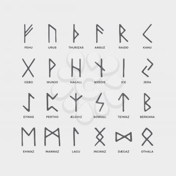Retro norse scandinavian runes. Sketch celtic ancient letters. Old hieroglyphic occult alphabet. Medieval viking vector symbols. Illustration of nordic culture ancient abc
