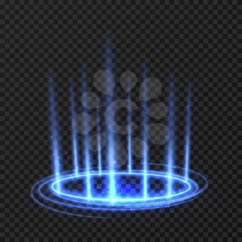 Energy spinning circle with blue glowing rays. Fantasy portal, magic twirled teleport on floor iod vector illustration. Effect energy ray teleport futuristic illustration