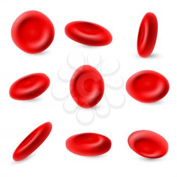 Human erythrocyte, 3d microscopic red blood cells vector set isolated on white background. Red blood cell, microbiology health human illustration