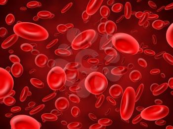 Red blood cells. Medical hematology vector background with 3d macro erythrocytes. Illustration of closeup hemoglobin streaming, plasma with erythrocyte