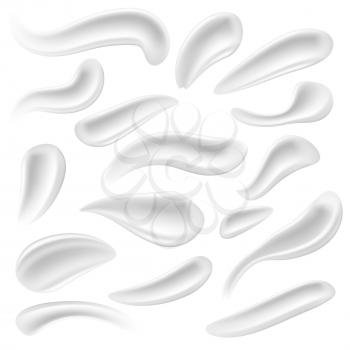 Cosmetic white cream strokes. Gel, foam drop vector set isolated. Illustration of stroke creamy smooth, smear cosmetic product