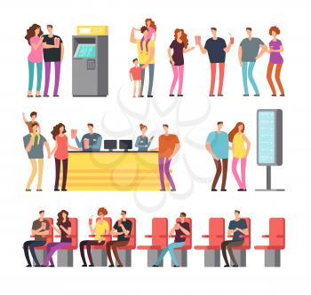 Happy young couples in 3d movie theater. Cartoon people vector characters set isolated. Cinema movie with viewer character illustration