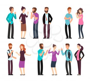 Business man, woman, and people have conversation, discussion, talking and listening. Cartoon vector characters set. Woman and man team communication illustration