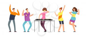 Adult persons dance. Happy dancing people. Teenager dancers at party vector cartoon characters isolated on white background. Illustration of disco music entertainment and happiness dancer