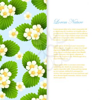 Nature banner and poster template with realistic leaves and flowers. Vector illustration