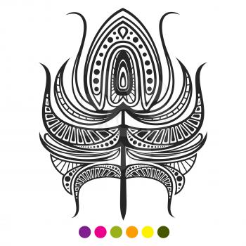 Abstract black and white feather isolated on white background. Peacock feather coloring page. Vector illustration
