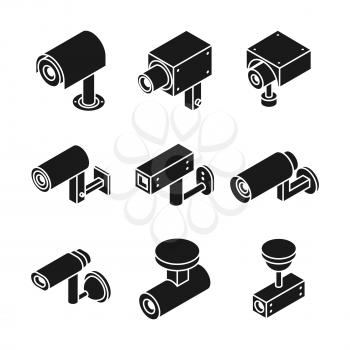 Surveillance outdoor television camera, security cameras cctv vector isolated icons. Illustration of guard control system video