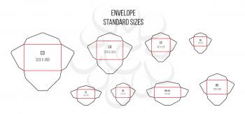 Envelope standards. Letter standard sizes. Print cutting vector isolated template. Illustration of envelope layout package, unwrapped mail c4 and c6