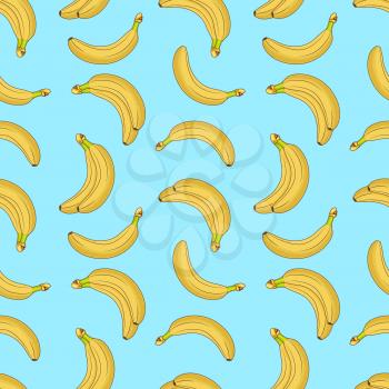 Sweet fruit yellow bananas seamless vector pattern. Banana food background, tropical exotic ripe illustration