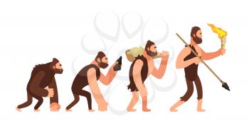 Theory of human evolution. Man development stages. Anthropology vector illustration. Evolution human, development progress people