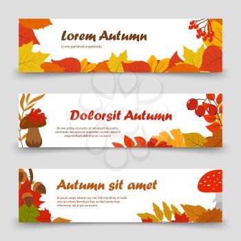 October banners. Autumn golden leaves on horizontal banners posters of set. Vector illustration