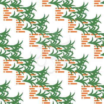 Abstract pattern with bricks and leaves isolated on white. Vector illustration