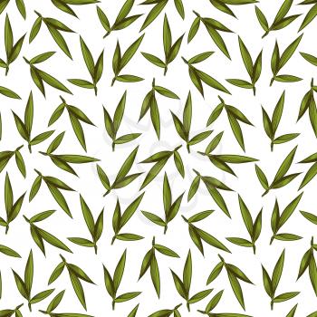 Vintage sketched green leaves seamless pattern on white. Foliage background vector design illustration