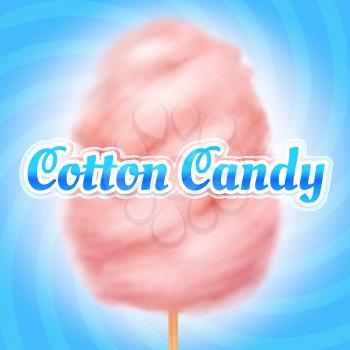Cotton candy background. Candyfloss, kids sugar sweet dessert. Summer holiday vector poster. Illustration of candy cotton sweet, fluffy sugar snack