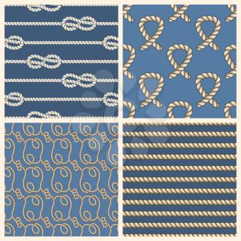 Marine ropes vector seamless patterns set. Nautical backgrounds with ropes illustration