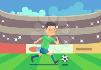 Soccer player running with ball vector illustration. Football competition game