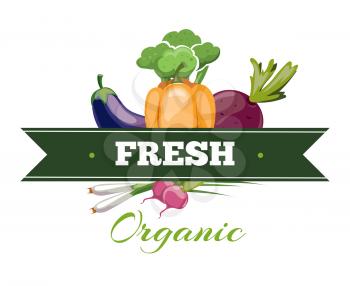 Natural fresh food, vegetables logo badge vector template. Label for farm eco vegetables illustration