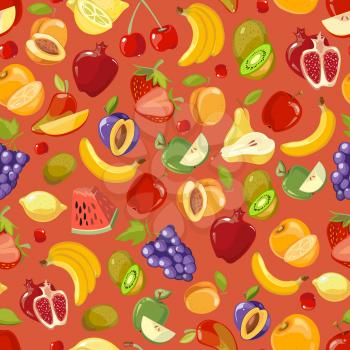 Scattered fruits summer vector seamless pattern. Tropical food fresh illustration