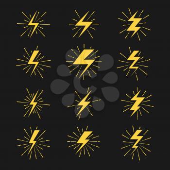 Lightning bolts vector icons set. Thunderbolt and storm power illustration
