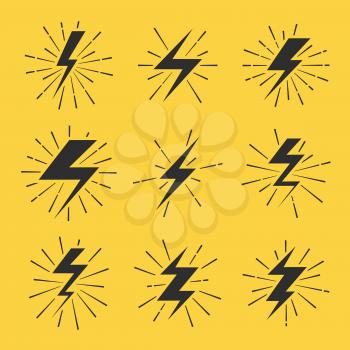 Lightning bolts vector icons set. Energy flash light lightning illustration