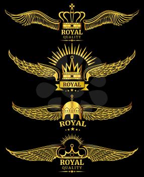 Golden vector wing crown royal quality luxury logo templates illustration
