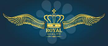 Golden vector crown royal quality logo template. Elegant emblem illustration