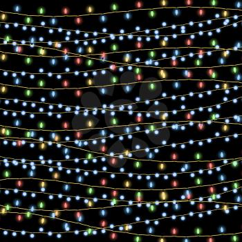 Glowing Christmas garlands vector background. Garland on string decor illustration