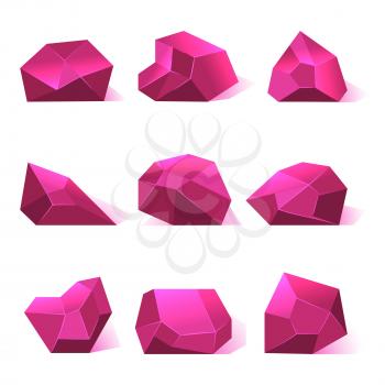 Pink vector crystals precious stones for game apps. Diamond for gui illustration