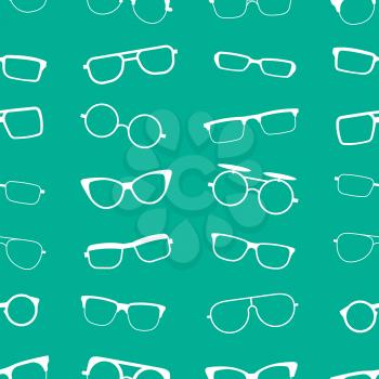 Green vector glasses, sunglasses seamless pattern. Hipster background design illustration