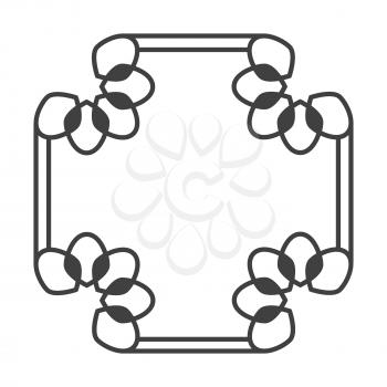 Square asian vector retro frame in black and white with floral elements illustration