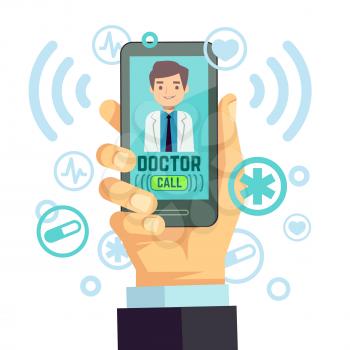 Mobile doctor, personalized medicine consultant on smartphone screen vector healthcare concept. Medical advice online, illustration of remote medical service