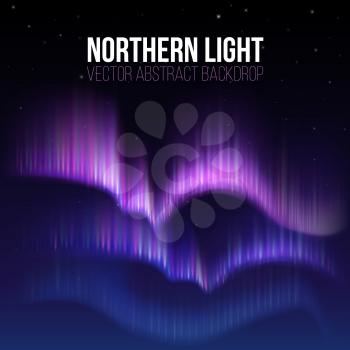 Arctic aurora, northern lights in polaris alaska vector background. Northern lights phenomenon in atmosphere, illustration of arctic colorful lights