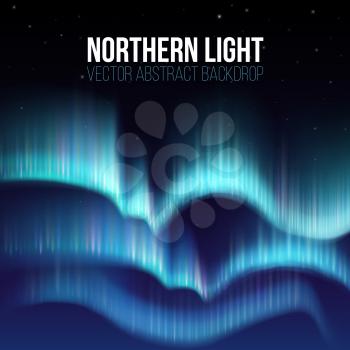 Northern lights, nunavut canada, pole arctic night abstract background. Aurora borealis in atmosphere, colorful sky with colored northern lights. Vector illustration