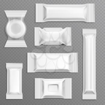 White empty bar polyethylene wrapper packaging, isolated candy package vector set. Polyethylene package for food illustration