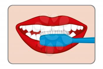 Woman brushing her teeth vector illustration. Clean and care dental
