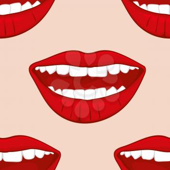 Red smiling womans lips vector seamless pattern. Background with woman lips illustration