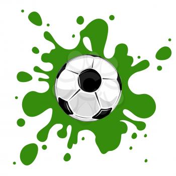 Soccer ball green splatter vector illustration. Abstract splash and kick of ball