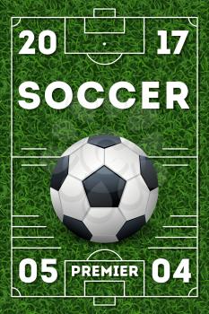 Soccer vector poster template. Banner for sport event with ball illustration