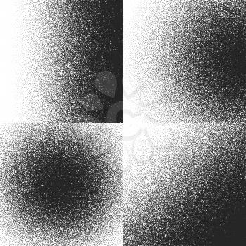 Halftone textures, patterns with black dots, gradient grain grunge vector backgrounds. Vintage texture grain dots, illustration of pattern grain dotwork monochrome