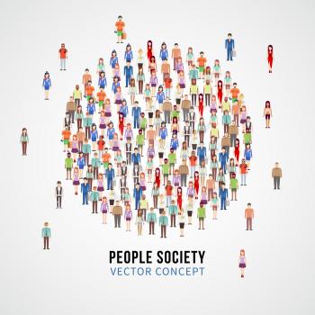 Large people crowd in circle shape. Society, people community vector concept. Group of social people, illustration of human social male and female