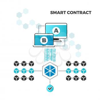 Smart contracts. Internet block chain security and digital validation vector concept. Business chain block, crypto finance digital payment illustration