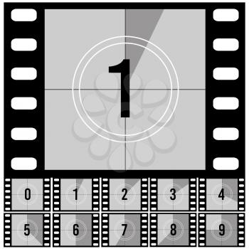 Countdown frames. Retro film movie timer universal counter with numbers. Vector set of countdown frame to start video illustration