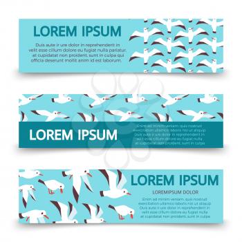 Flat atlantic sea birds banners and poster template design. Vector illustration