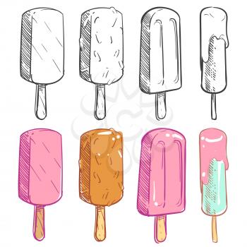 Sketch hand drawn and coloring ice cream collection. Vector illustration