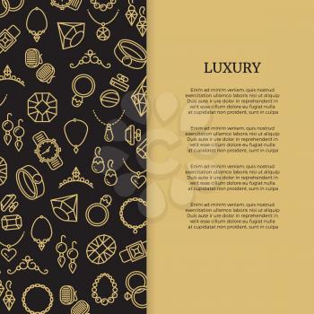 Thin line jewelry and diamonds luxury banner poster. Vector illustration