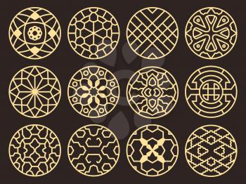 Korean and chinese traditional vector ancient buddhist patterns, ornaments and symbols. Asian round element pattern tattoo, illustration of symbolic frame