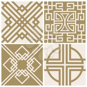 Traditional korea, japan, asian vector seamless patterns set. Vector illustration
