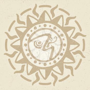 Vintage ancient mexican vector mythology symbol - american aztec, mayan culture native totem with grunge effect. Vector illustration