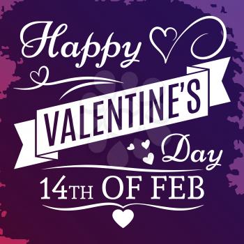 Happy Valentines day banner or poster on grunge colorful background. Vector illustration